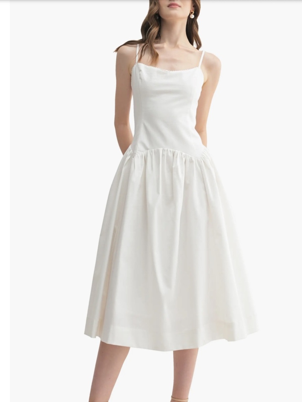 All in Favor White Midi Sundress with Spaghetti Straps
